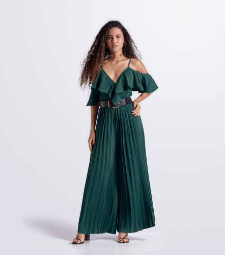 Enterizo Largo Manga Halter Parte Inferior Plisado Unicolor DerekVO