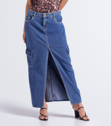Falda En Indigo Con Bolsillos Y Abertura Luciana DerekAZ