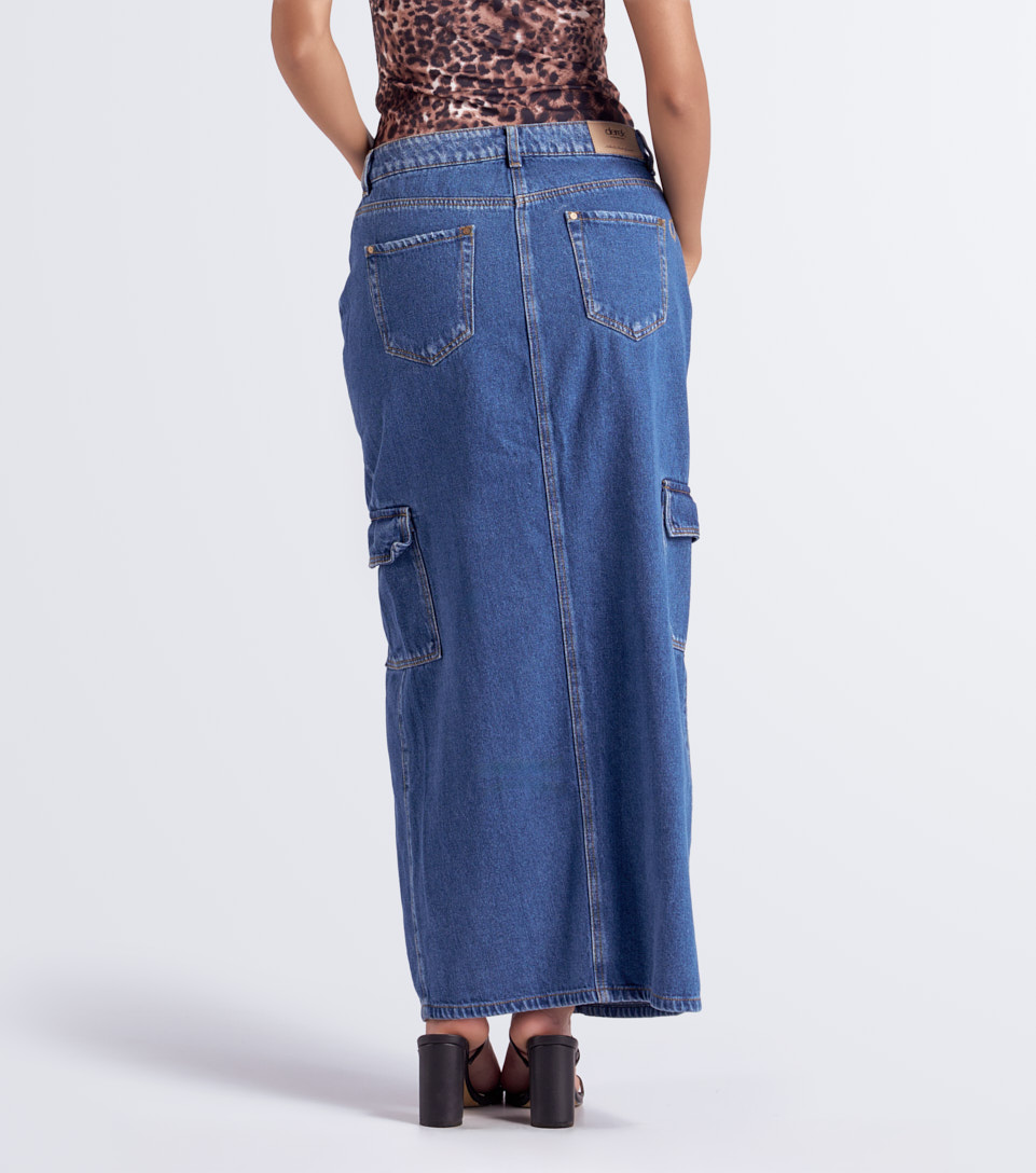 Falda En Indigo Con Bolsillos Y Abertura Luciana Derek 833399 AZ