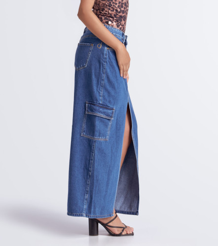 Falda En Indigo Con Bolsillos Y Abertura Luciana DerekAZ