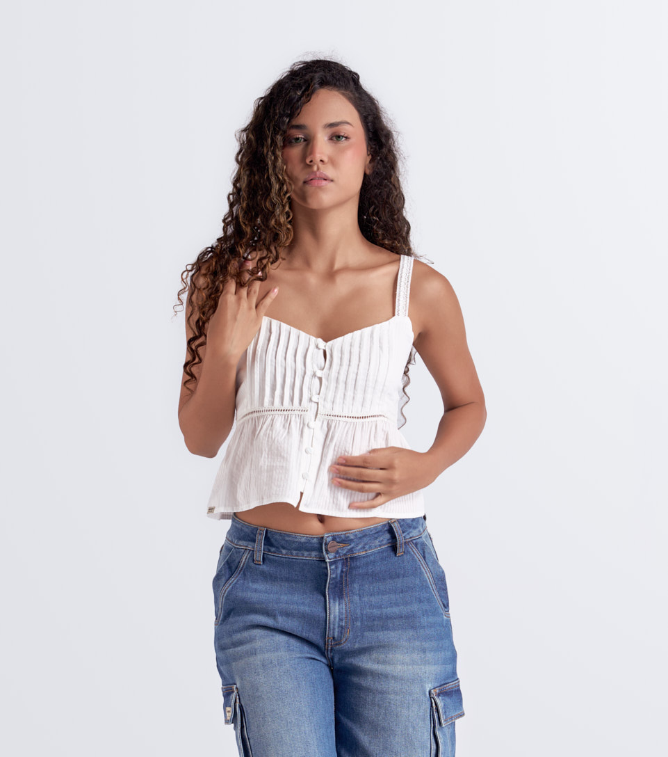 Salome blusa de tiras con encaje y alforzas unser 832677