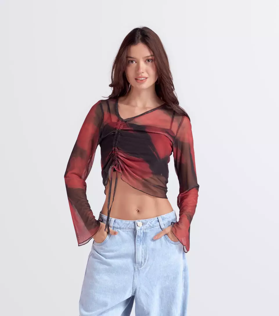Yoli Blusa Slimfit En Mesh Manga Campana TyperRJ