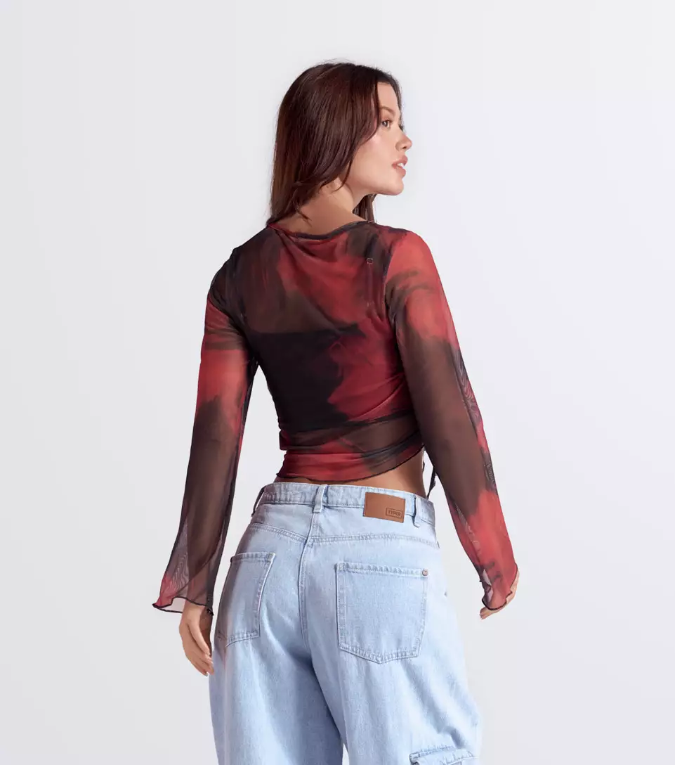 Yoli Blusa Slimfit En Mesh Manga Campana TyperRJ