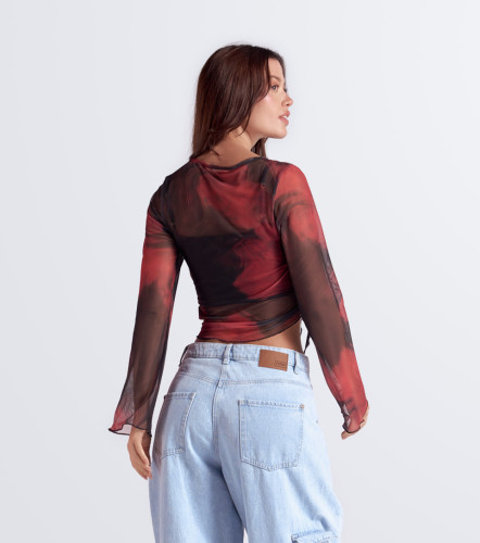 Yoli Blusa Slimfit En Mesh Manga Campana TyperRJ