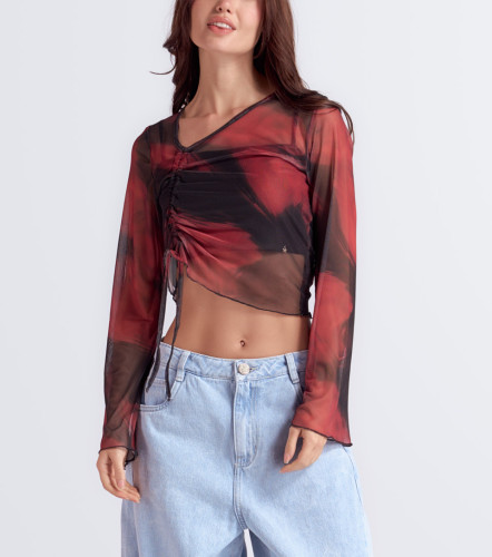 Yoli Blusa Slimfit En Mesh Manga Campana TyperRJ