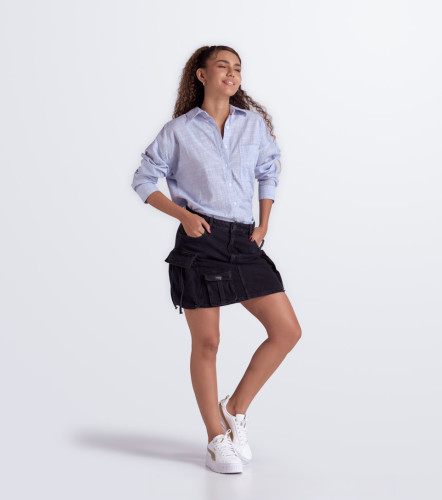 Flor Camisa Manga Larga Oversize Con Cuello Y Bolsillo UnserAC