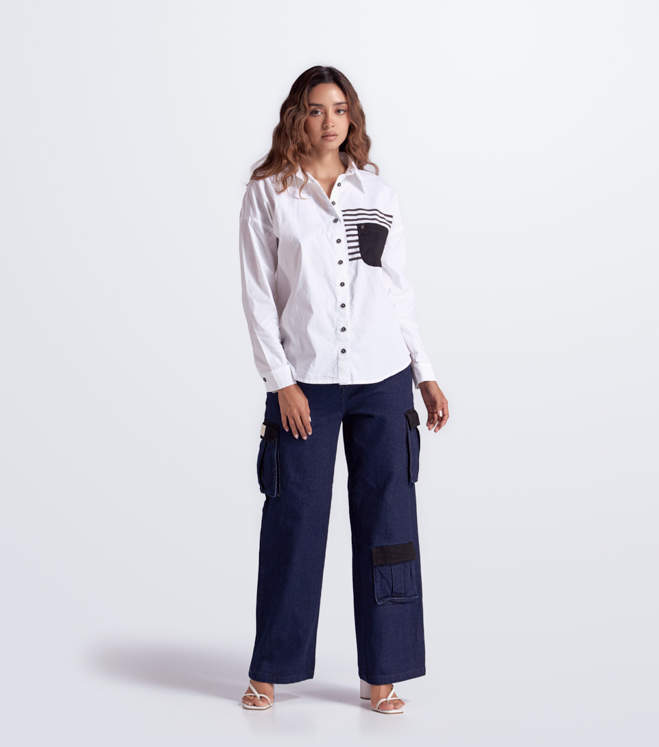 Camisera Manga Larga Para Mujer Con Sublimado Y Bolsillo En Contraste Derek 833375 BL