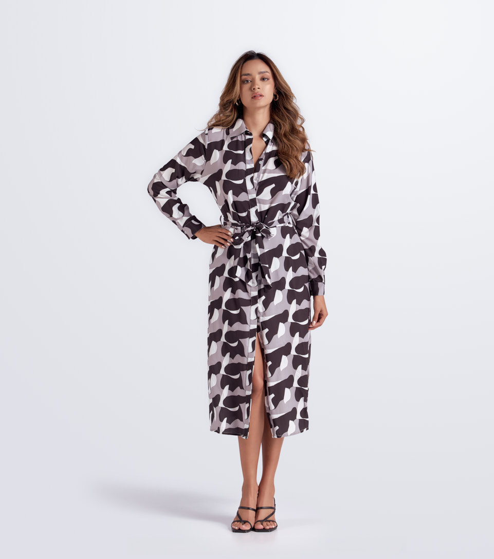 Vestido Para Mujer Camisero Estampado Manga Larga Natalia Derek 833739 NG