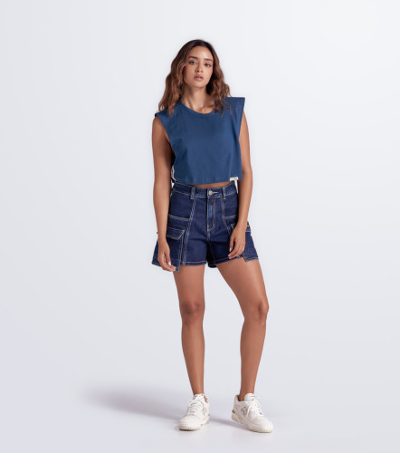 Alana Blusa Boxy Manga Sisa Con Sesgos TyperAP