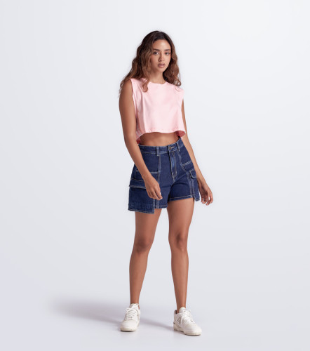 Alana Blusa Boxy Manga Sisa Con Sesgos TyperRC