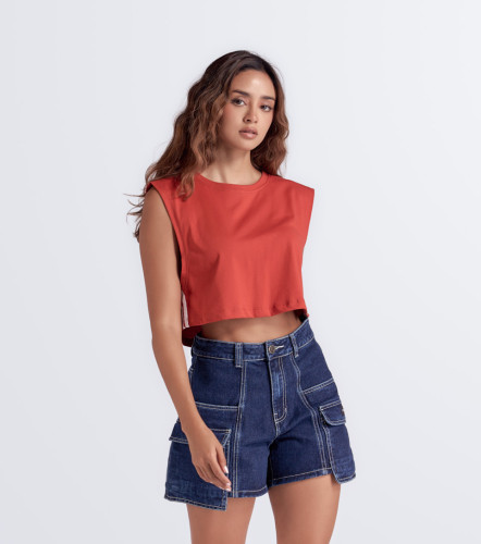 Alana Blusa Boxy Manga Sisa Con Sesgos TyperTR