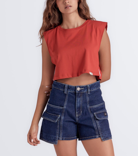 Alana Blusa Boxy Manga Sisa Con Sesgos TyperTR