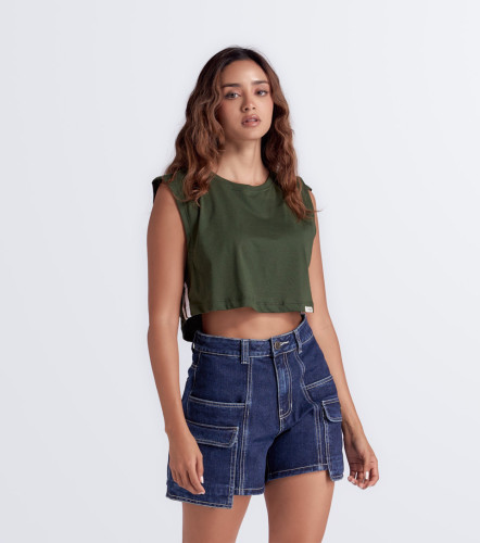 Alana Blusa Boxy Manga Sisa Con Sesgos TyperVD