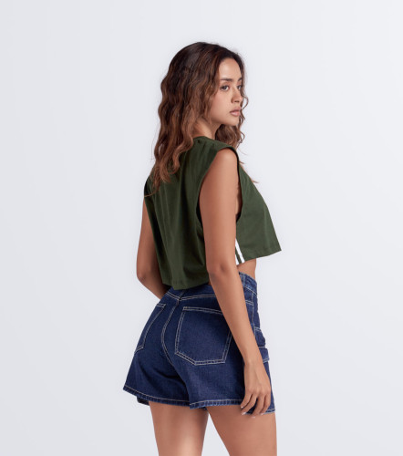 Alana Blusa Boxy Manga Sisa Con Sesgos TyperVD