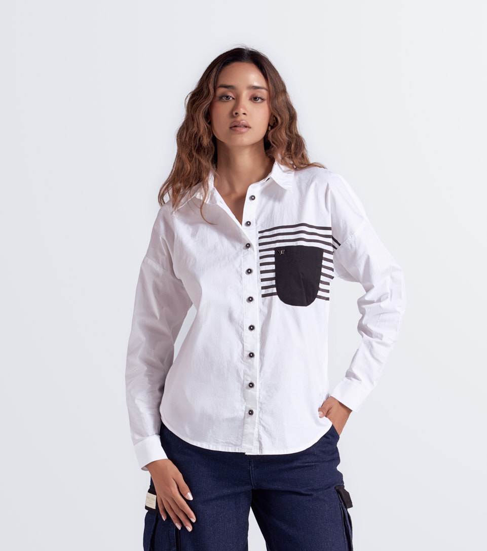 Camisera Manga Larga Para Mujer Con Sublimado Y Bolsillo En Contraste Derek 833375 BL