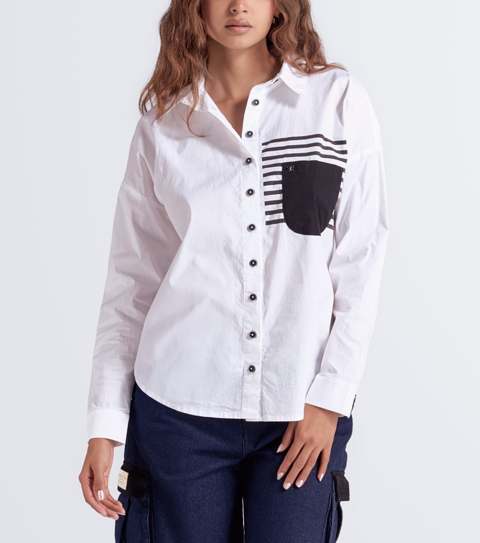 Camisera Manga Larga Para Mujer Con Sublimado Y Bolsillo En Contraste Derek 833375 BL