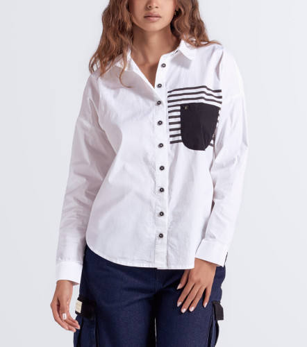 Camisera Manga Larga Para Mujer Con Sublimado Y Bolsillo En Contraste DerekBL