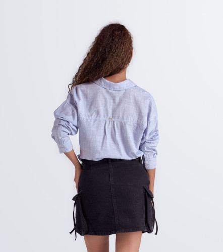Flor Camisa Manga Larga Oversize Con Cuello Y Bolsillo UnserAC