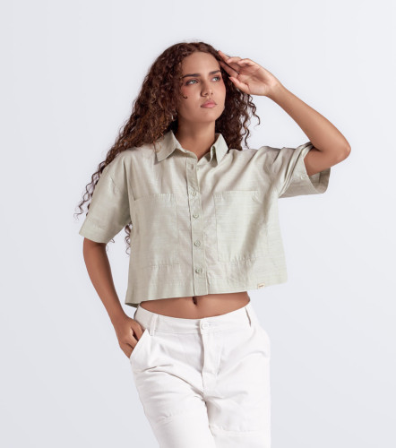 Ruby Camisa Unicolor Manga Corta Con Bolsillos UnserVJ