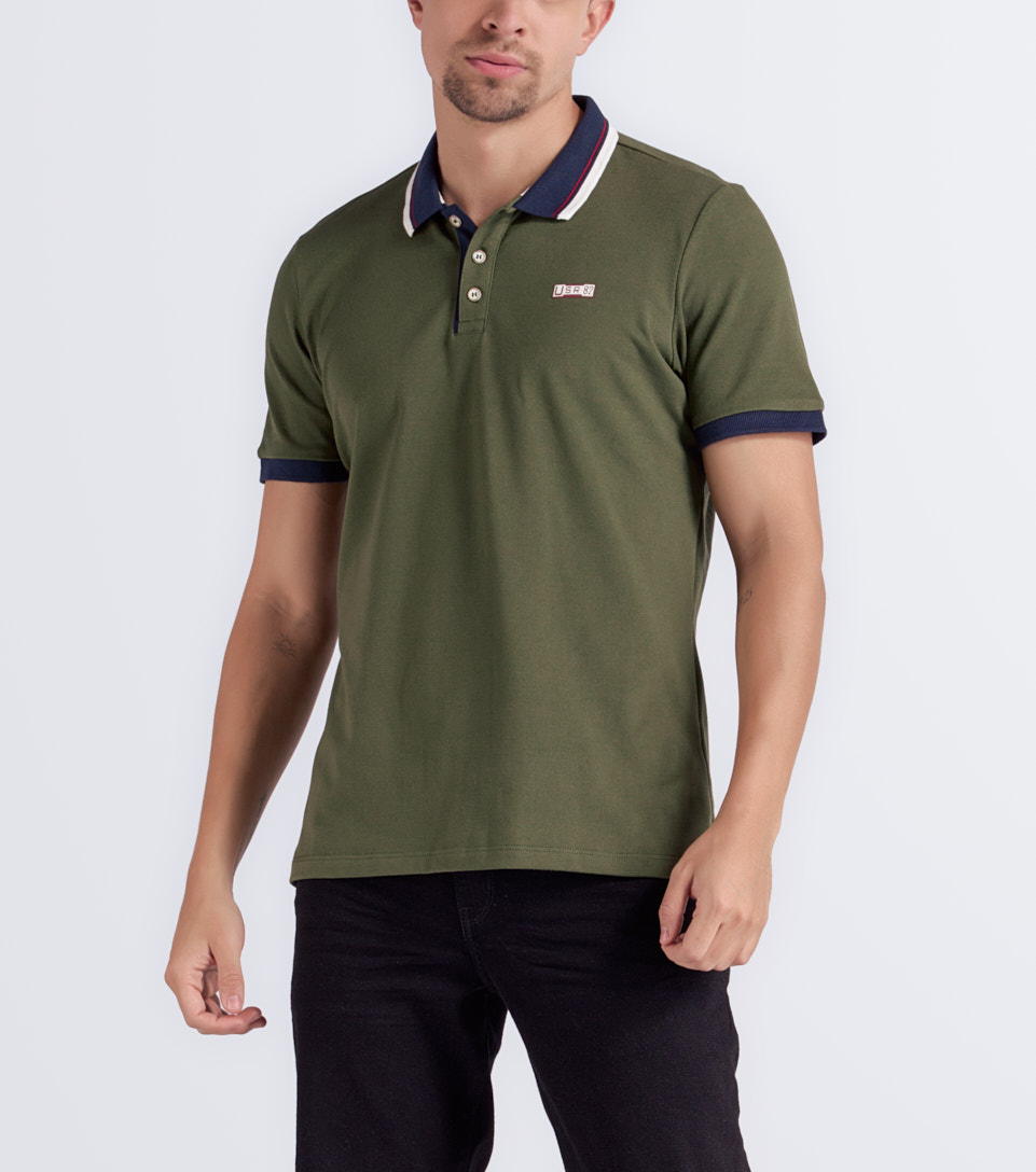 Slim Bryan Polo Unicolor Con Cuello Tejido Unser 834239 AR