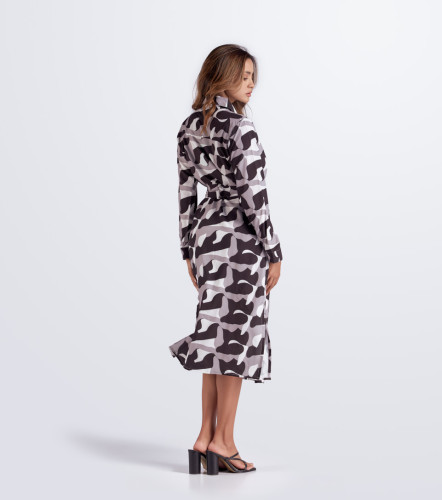Vestido Para Mujer Camisero Estampado Manga Larga Natalia DerekNG