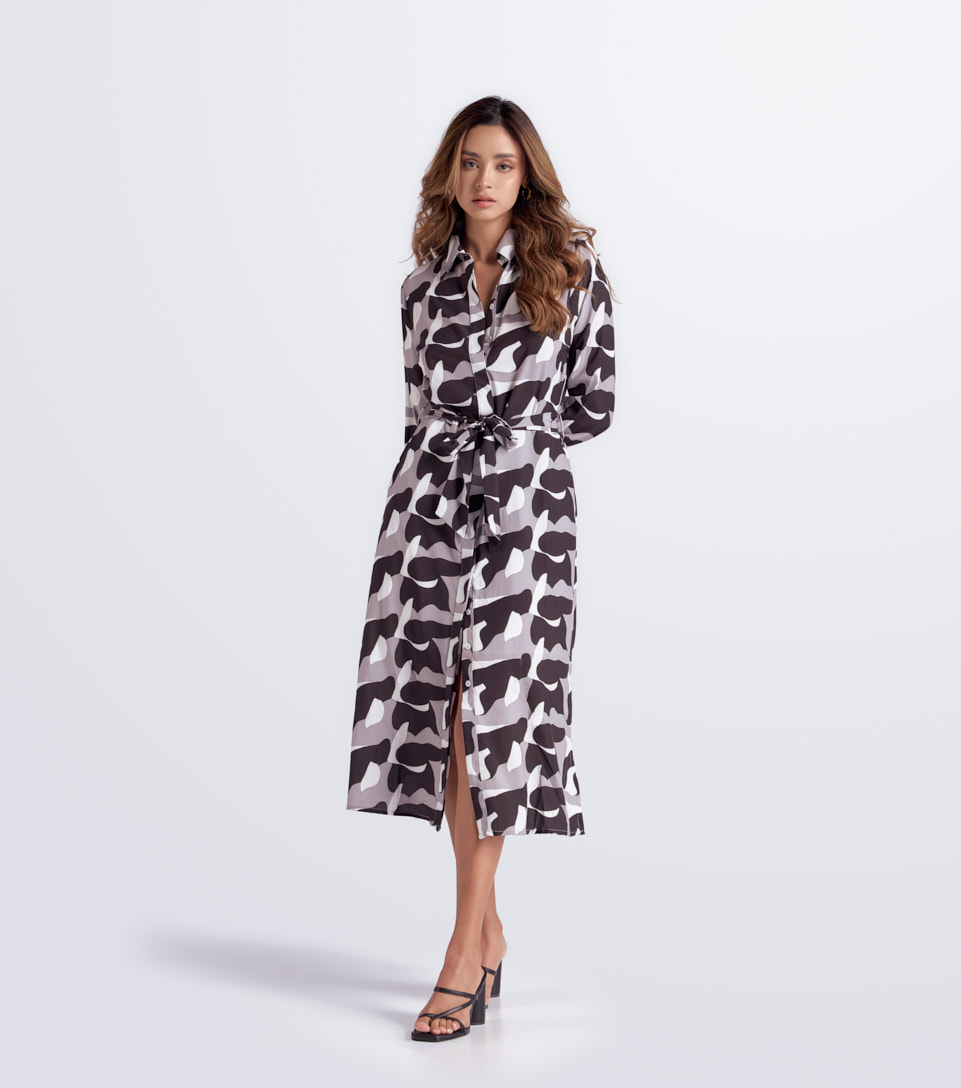 Vestido Para Mujer Camisero Estampado Manga Larga Natalia Derek 833739 NG