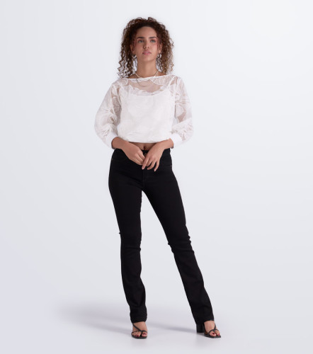 Jean Para Mujer Pull Up Bota Recta Unicolor Barcelona Catalina DerekNG