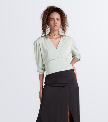 Blusa Para Mujer Cruzada En Delantero Unicolor Natasha DerekVC