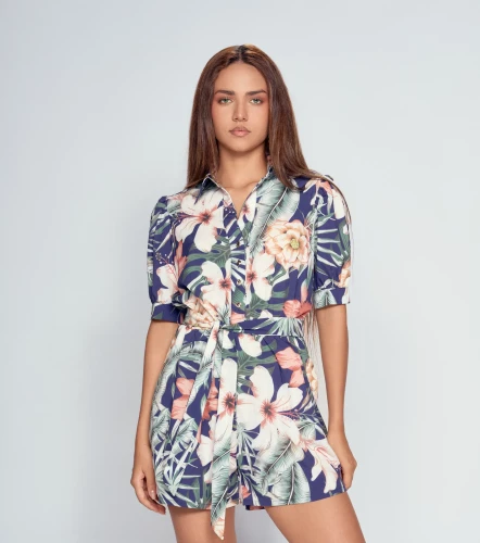Enterizo Short Para Mujer Manga Corta Estampado DerekAZ