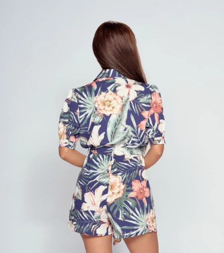 Enterizo Short Para Mujer Manga Corta Estampado DerekAZ