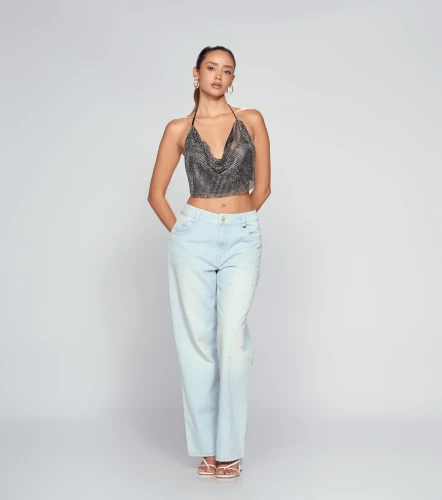 Jean Para Mujer Bota Recta Con Brillos Praga Marian DerekAZ