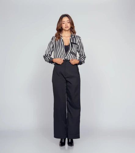 Blusa Camisera A Rayas Para Mujer Merlina Manga Larga DerekNG