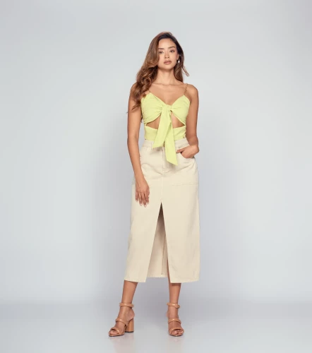 Falda Larga En Indigo Con Abertura En Centro Natalia DerekAR