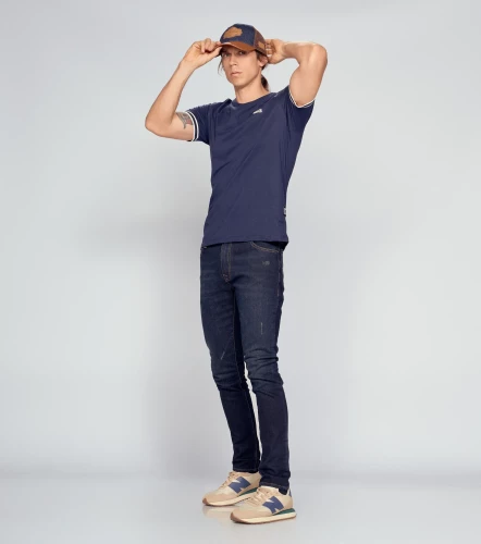 T Shirt Para Hombre Molderia Slim Con Punos Tejidos Combinados UnserAV