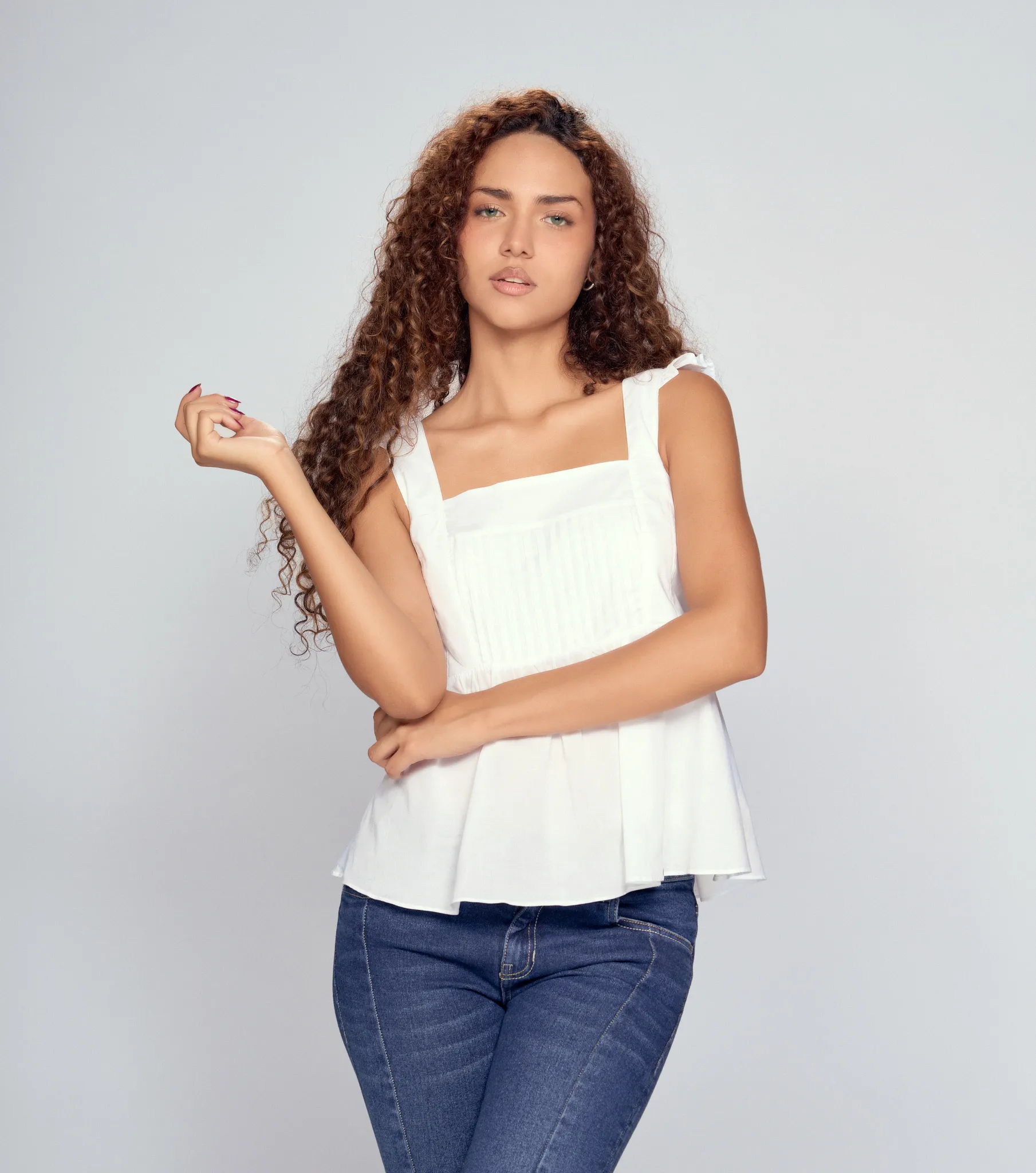 Alexa Blusa Unicolor En Tiras Con Alforzas Unser 834540 BL