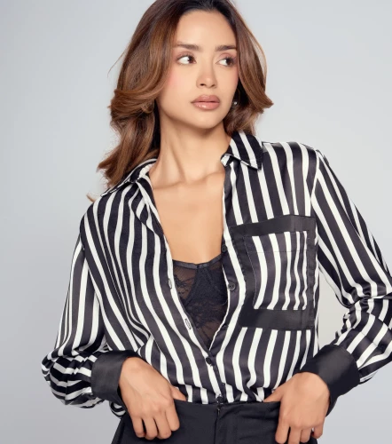 Blusa Camisera A Rayas Para Mujer Merlina Manga Larga DerekNG