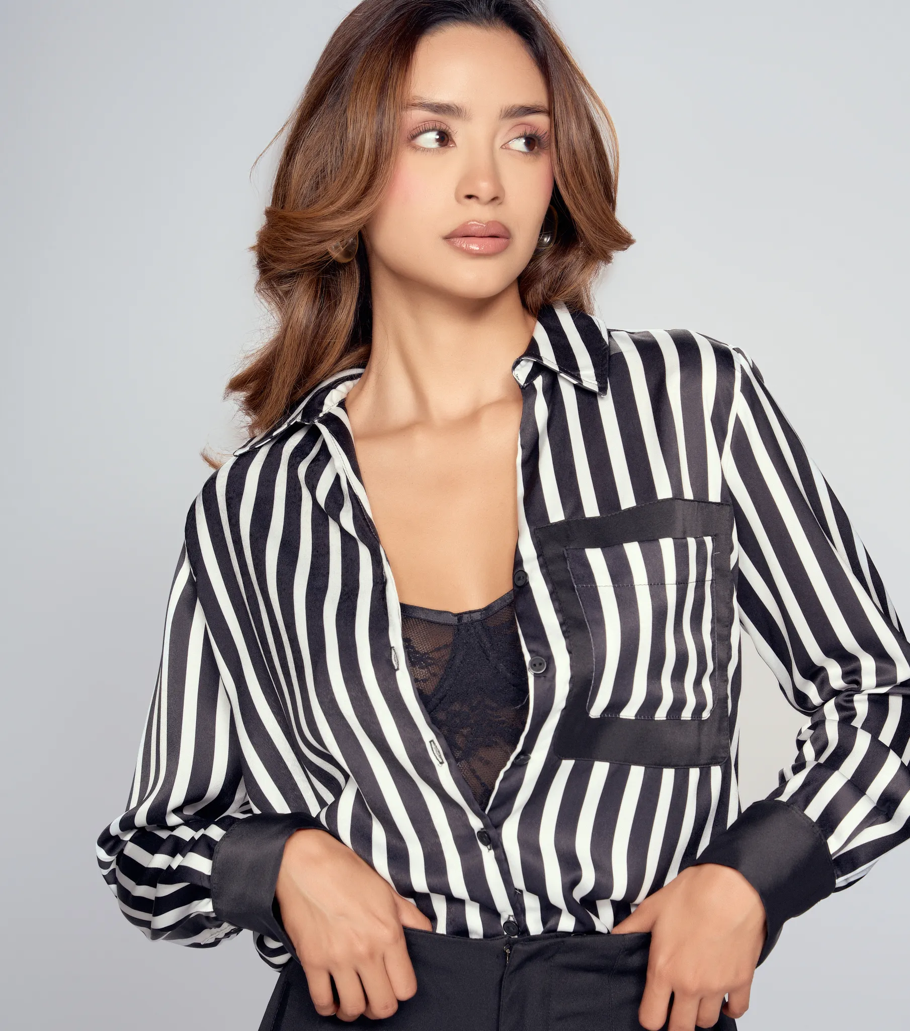 Blusa Camisera A Rayas Para Mujer Merlina Manga Larga Derek 833366 NG