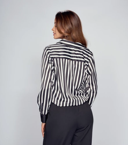 Blusa Camisera A Rayas Para Mujer Merlina Manga Larga DerekNG