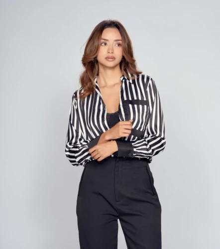 Blusa Camisera A Rayas Para Mujer Merlina Manga Larga DerekNG