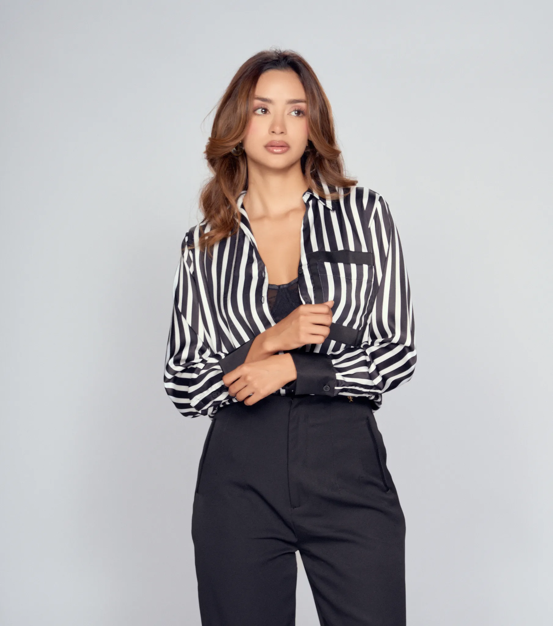 Blusa Camisera A Rayas Para Mujer Merlina Manga Larga Derek 833366 NG