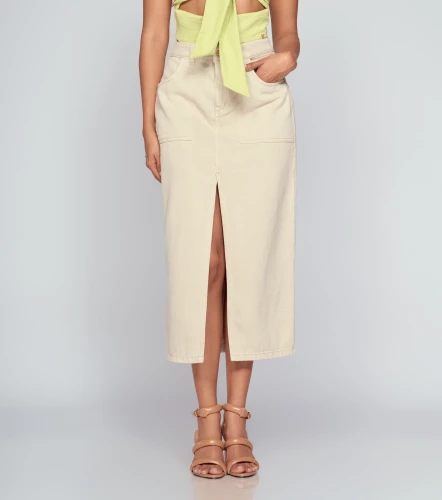 Falda Larga En Indigo Con Abertura En Centro Natalia DerekAR