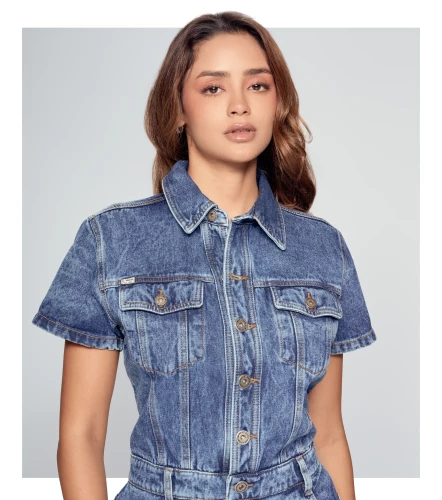 Maia Enterizo En Indigo Corto Con Bolsillos Y Cortes UnserAZ