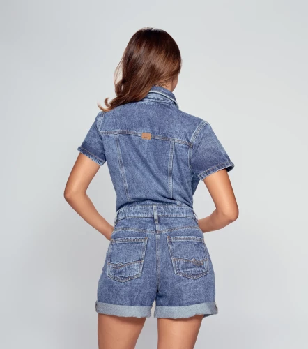 Maia Enterizo En Indigo Corto Con Bolsillos Y Cortes UnserAZ