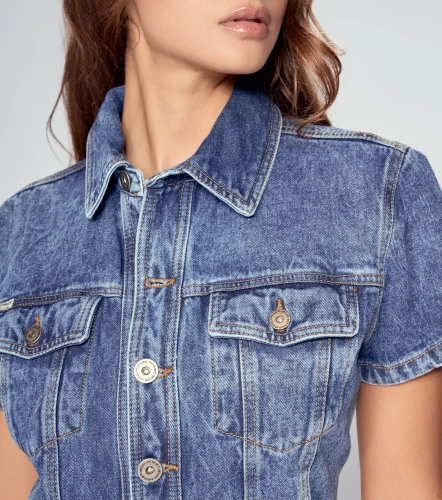 Maia Enterizo En Indigo Corto Con Bolsillos Y Cortes UnserAZ