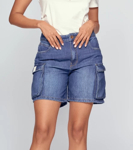 Short Para Mujer Largo En Indigo Tipo Cargo Katty DerekAZ