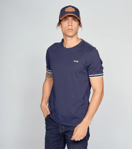 T Shirt Para Hombre Molderia Slim Con Punos Tejidos Combinados UnserAV