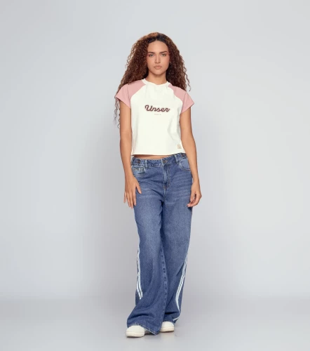 Yuli Blusa Manga Rangla Combinada Con Estampado UnserAR