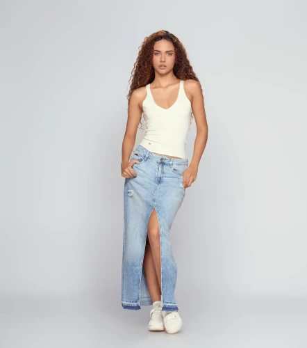 Alexa Falda Larga Con Proceso Claro Rotos Y Bolsillos UnserAZ