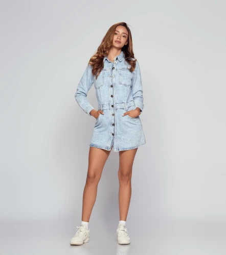 Alice Vestido En Indigo Manga Larga Con Proceso Y Bolsillos UnserAZ