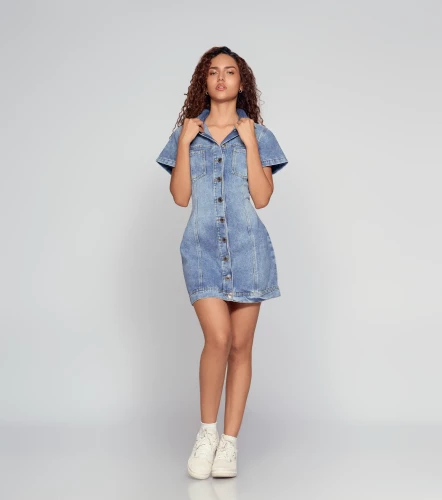 Marilyn Vestido Corto En Indigo Con Proceso Y Bolsillos UnserAZ